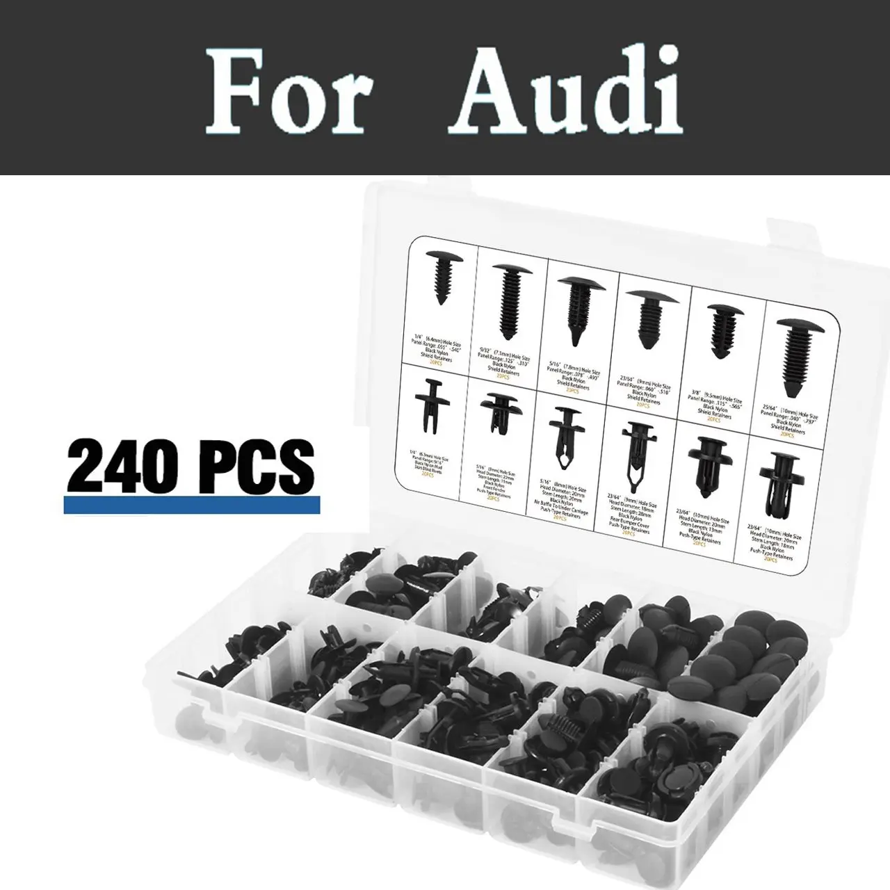 

240pcs/Set Car Styling Push Retainer Pin Rivet Trim Clip Assortment Kit With Plastic Car For Audi A3 A4 A5 A6 A7a8 Q3 Q5 Q7