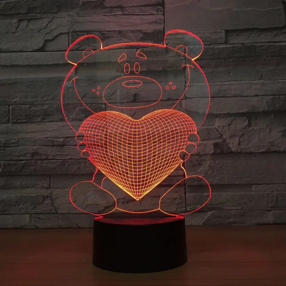 Ночник Bear Hug Love светодиодный 3d светильник цветная панель украшение для спальни