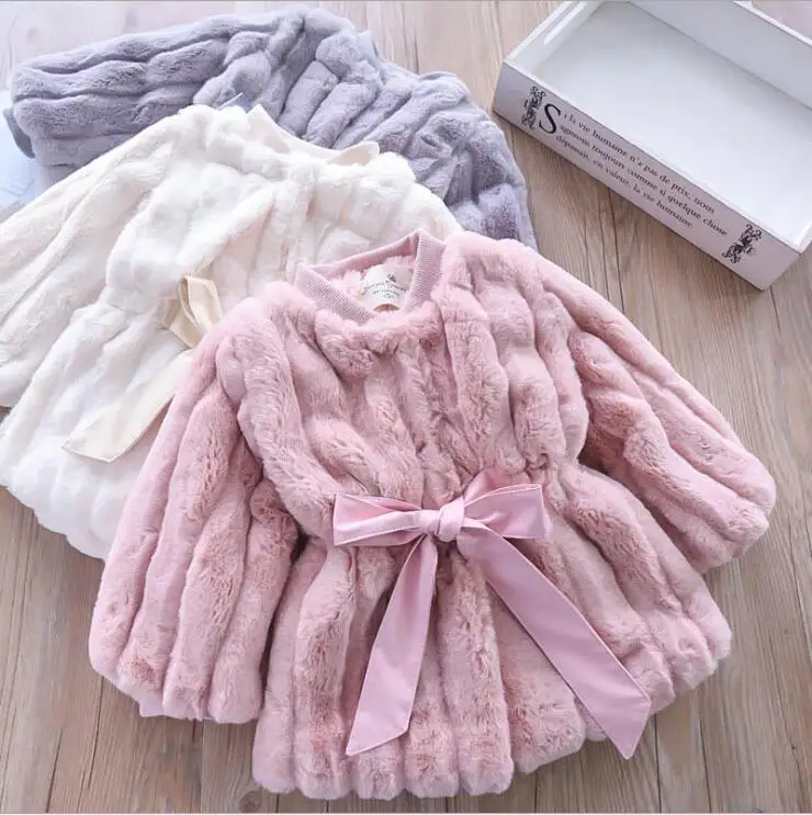 

high quality faux fur baby girls leather pearl jacket sweet kids girls winter leather coat waist line design