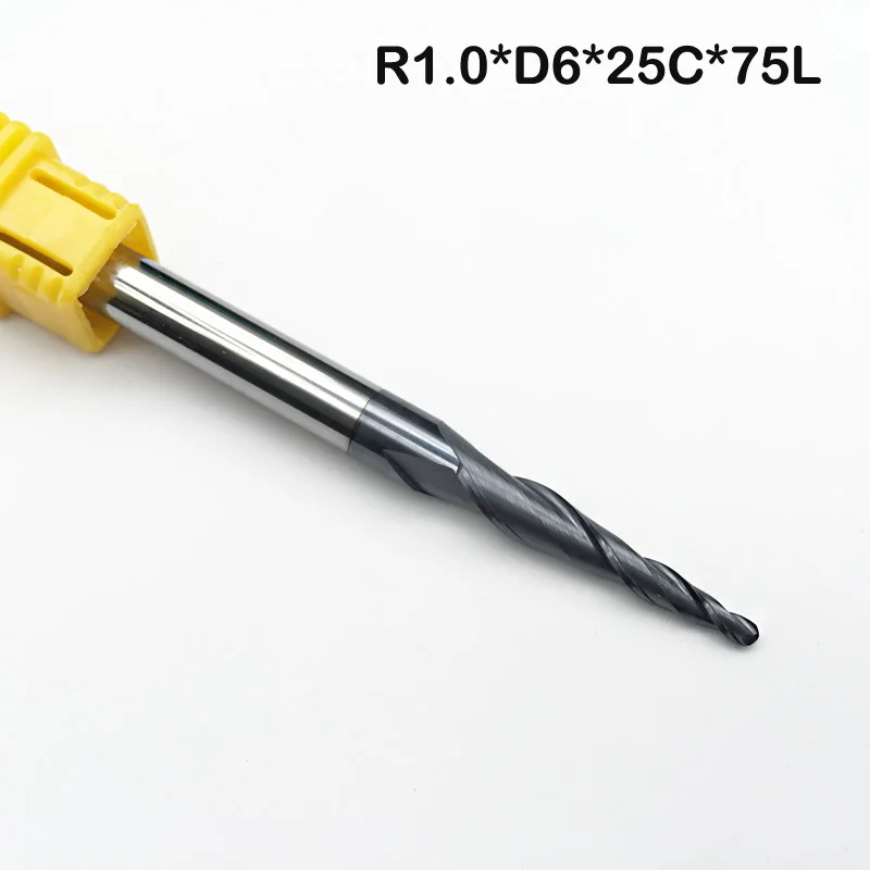 2pcs R1*D6*25*75L*2F HRC55 Tungsten solid carbide Taper Ball Nose End