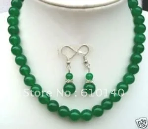 

5PC Z0f1-23U Gratifying jewelry 10mm Green beads Necklace+EARRINGS