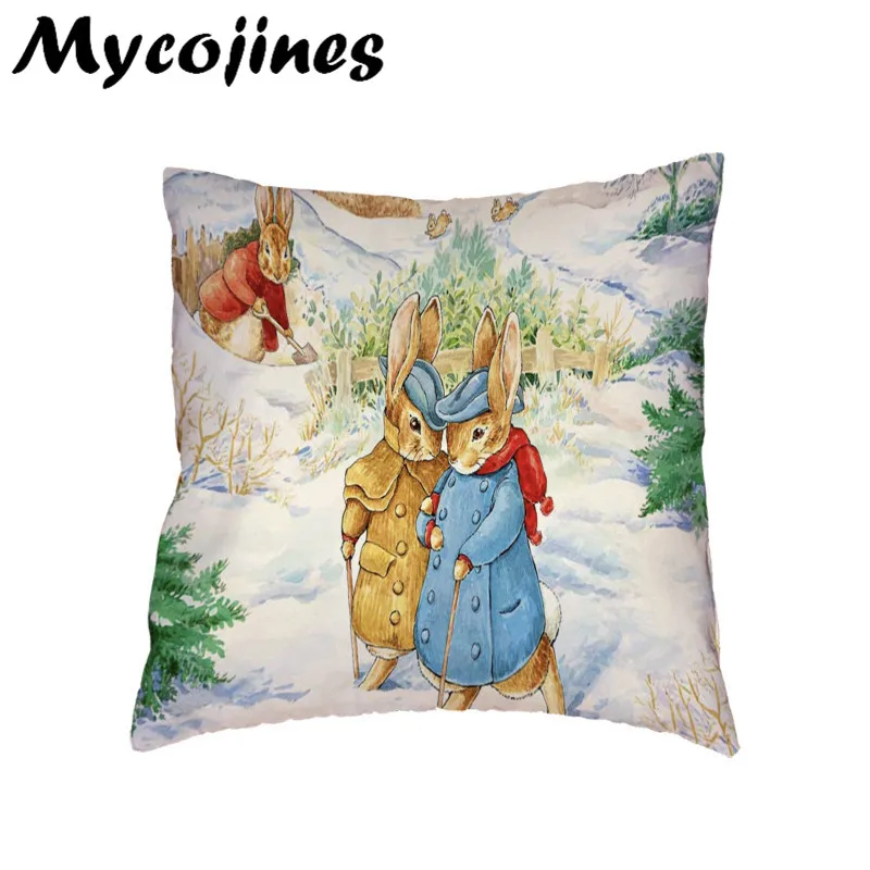 Peter Rabbit Family Cushion Cover Home Living Room Sofa Decorative Pillows Kid Holiday Cheap Gift White Polyester Pillowcase Peter Rabbit Family Cushion Cover Home Living Room Sofa Decorative Pillows Kid Holiday Cheap Gift White Polyester Pillowcase
