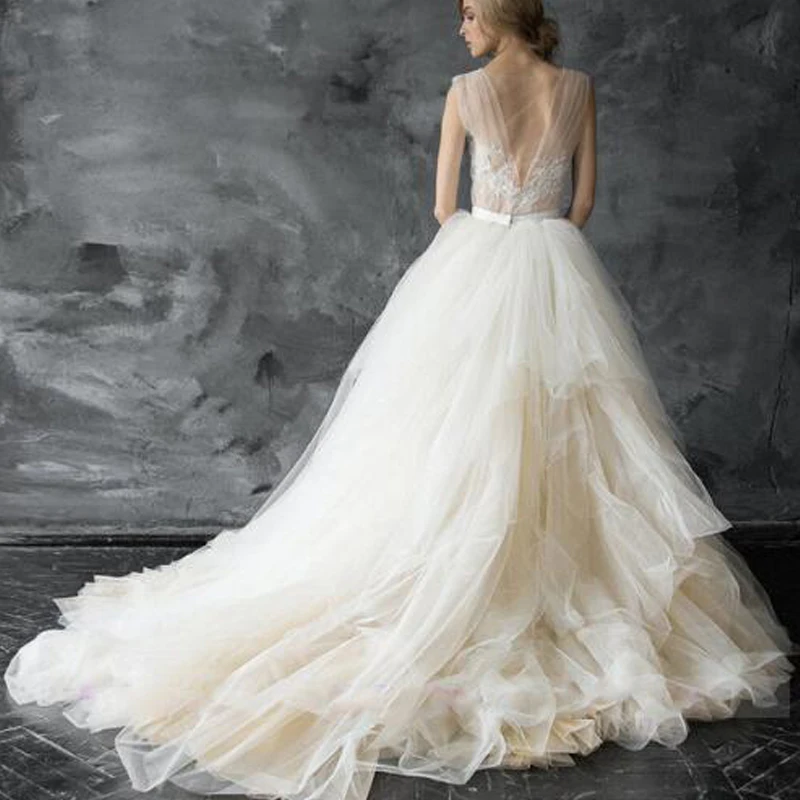 Великолепная мягкая Тюлевая Свадебная юбка, сделанная на заказ, бальное платье, свадебная Тюлевая юбка с шлейфом для невесты, отделяет фото