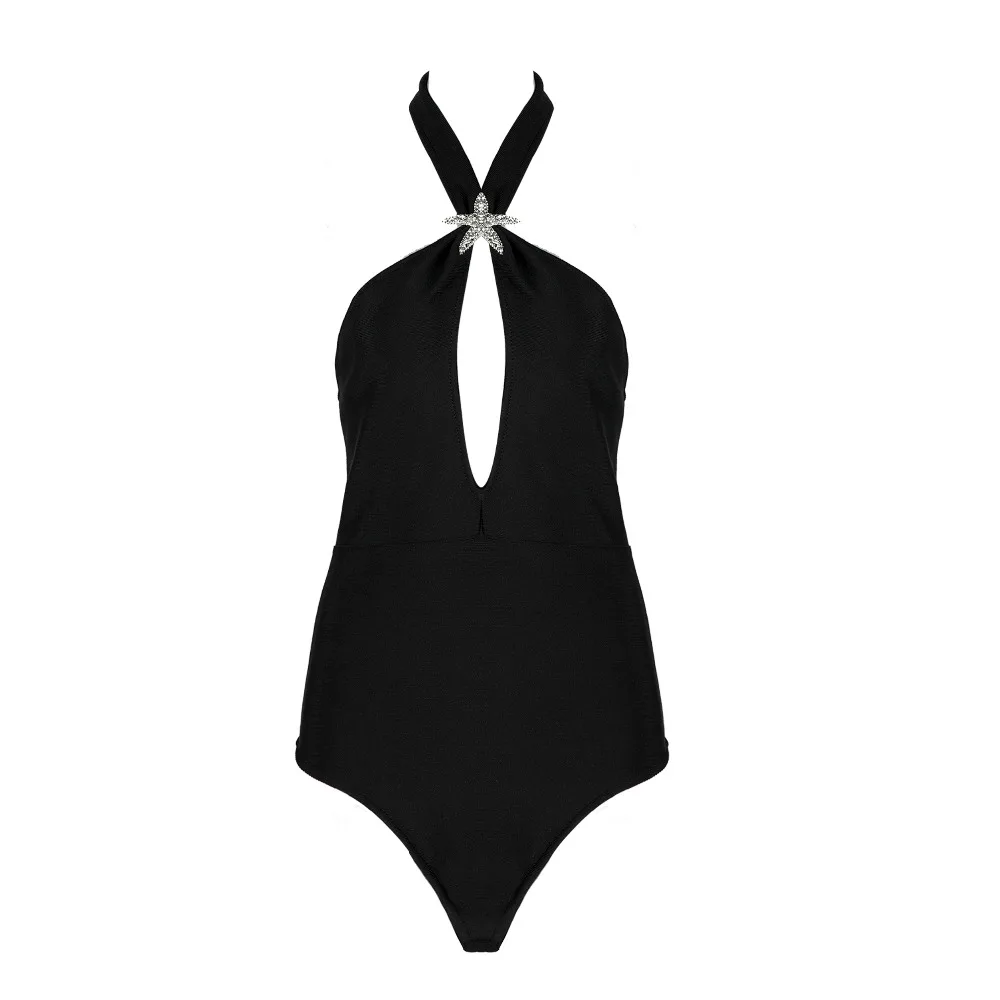 Summer Beach Fashion Sexy Backless Halter Bandage Bodysuit 2018 Knitted
