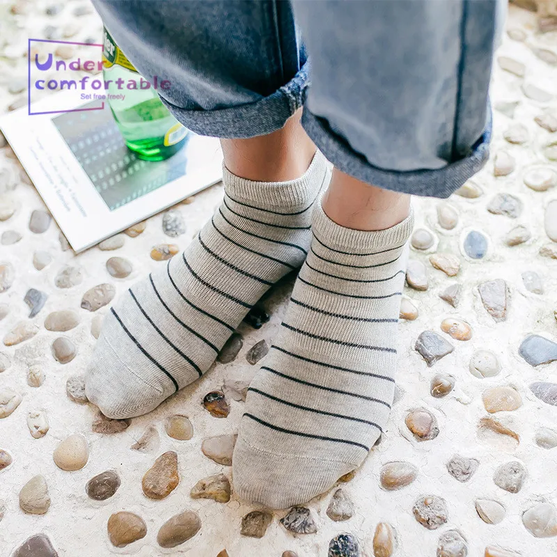 

5Pcs/Lot Spring Summer Thin 100% Cotton Strip Pattern Men Ankle Socks Casual Invisible Sport Socks Male