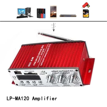 

Digital MP3/USB/SD Hi-Fi Amp Radio Remote Control Red Stereo Connection RCA LED Car Audio Speaker 12V Mini LP-MA120 Amplifier