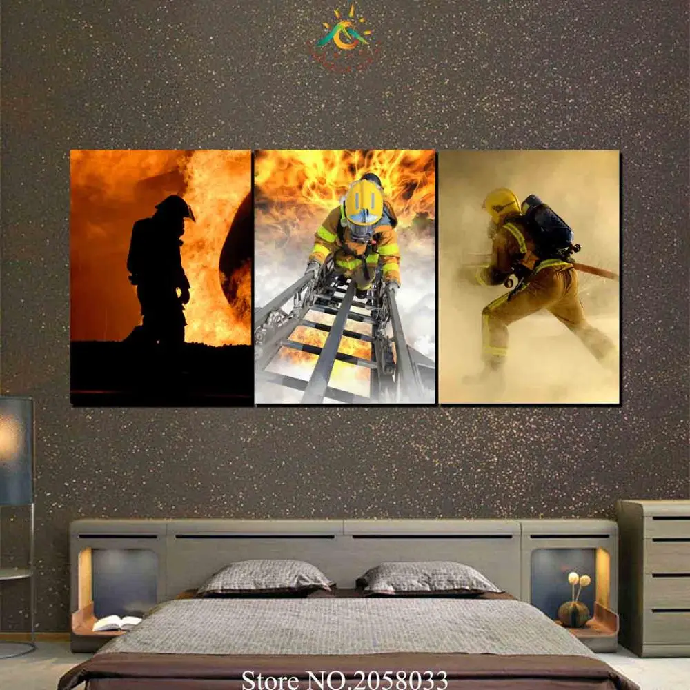 

3 Pieces Three Firemen Modern Wall Art Canvas Printed Painting HD Prints Modular Poster Wall Pictures for Home Decor