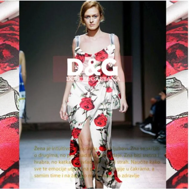 

Flame roses digital inkjet color stretch silk satin fabric silk summer
