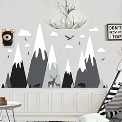 Наклейка для детской комнаты, тематика приключений, огромные горные облака, птица, олень, волк, медведь, съемная виниловая наклейка на стену JW374 - Цвет: COLOR 1