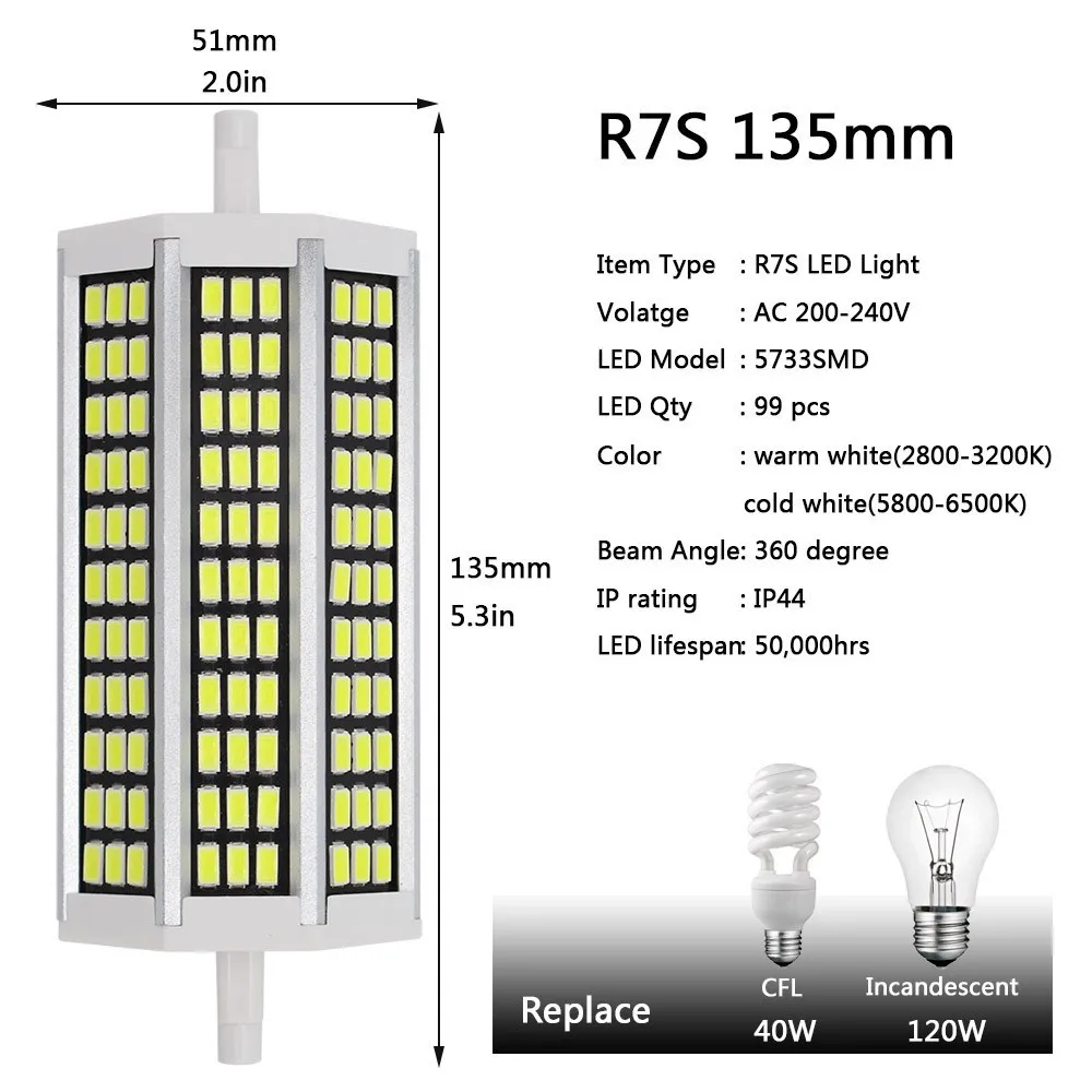 SMD 5733 лампа 5730 Точечный светильник светодиодный R7S лампы 78 мм 118 мм 135 мм 189 мм AC 220 Наводнение Светильник Мозоли светильник заменить 20 Вт, 30 Вт, 40 Вт, 60W CFL
