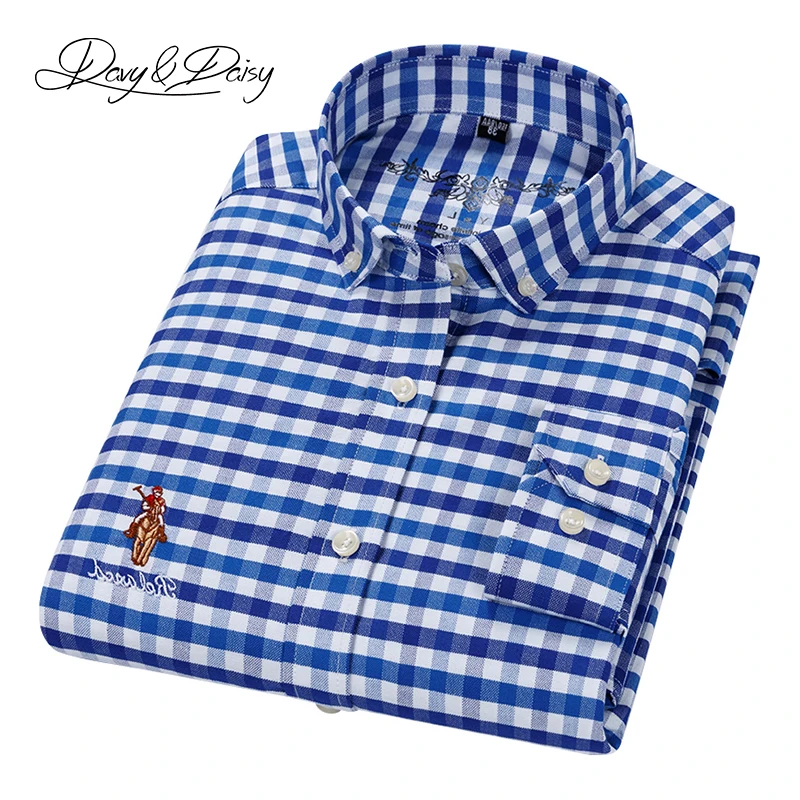 

DAVYDAISY 2019 New Spring 100% Cotton Oxford Men Shirts Causal Plaid Slim Fit Male Dress Formal Male camiseta masculina DS286