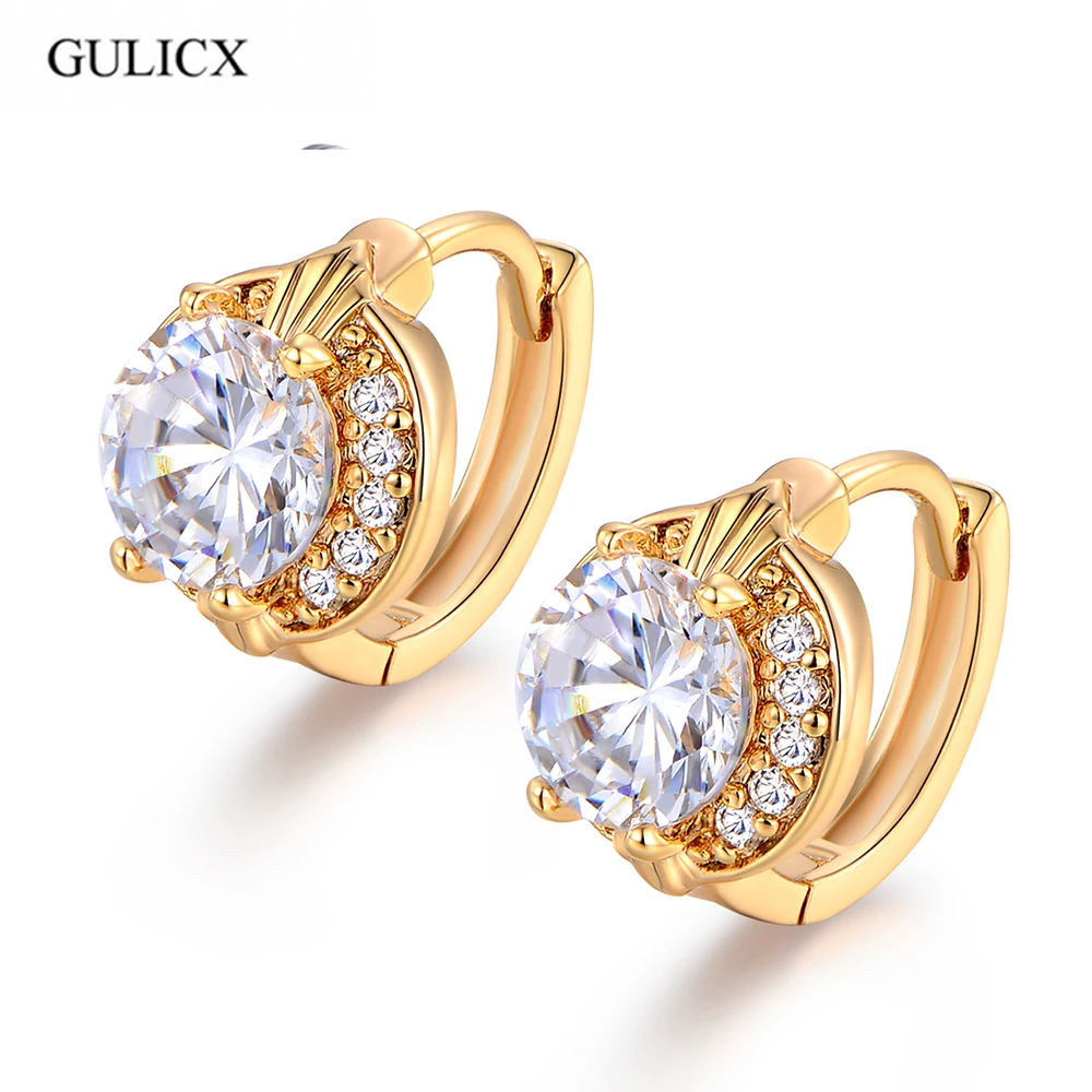 

2017 Fashion Round Earrings Jewelry for Women Gold-color Hoop Earrings White Crystal Zirconia Hoop Earrings E150