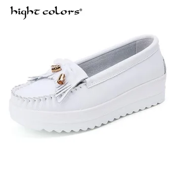 

31~43 Big Size 2019 Spring/Autumn white and blue Pumps High Heels wedges shoes for women genuine leather ladies shoes Ta-7701