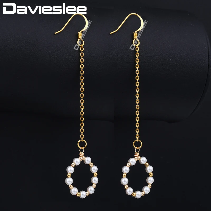

Davieslee Women's Dangling Earrings Round Circle Simulated Pearl Drop Earrings For Woman Jewelry 2018 Gifts Dropshipping DDE33