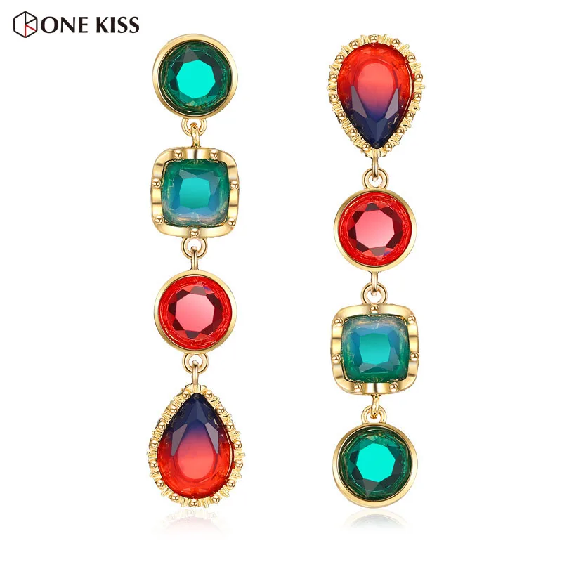 

Charm Geometric Green Red Crystal Beads Long Dangle Drop Earrings Women Irregular Colorful Statement Earrings Wedding Jewelry