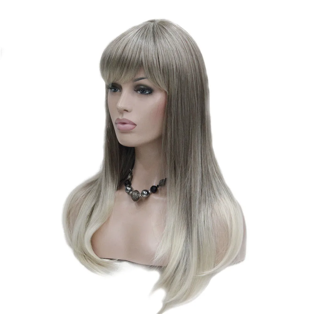TR-9760 #R10-26 heat resistant light brown root with blonde tip dot skin top straight long wig (2)