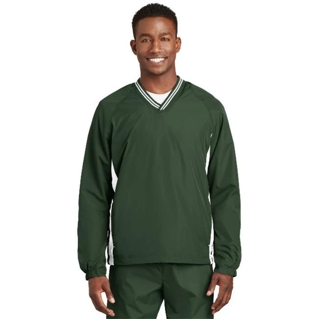 Sport-Tek JST62 Mens Tipped V Neck Raglan Wind Shirt Forest Green & White - 2XL