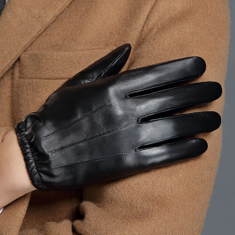 Genuine Leather Gloves Male Sheepskin Gloves Thin Short Style Spring Autumn Touch Screen Driving Man's Mittens MLZ101