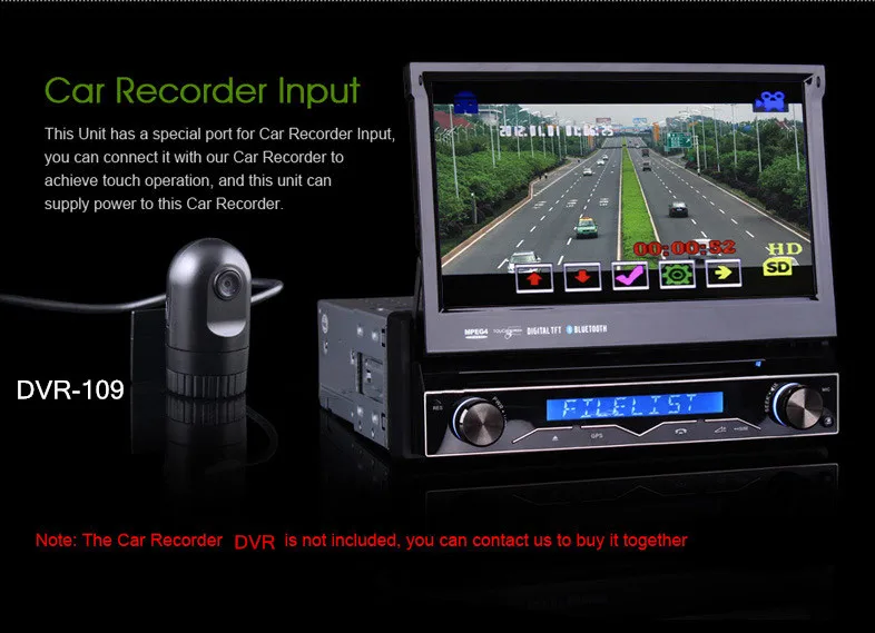 Excellent Universal 7" 1Din auto retractable panel Car DVD GPS navi system with DVBT 3G WiFi TV DVR RDS AM FM SWC 4X50W DK7088 11