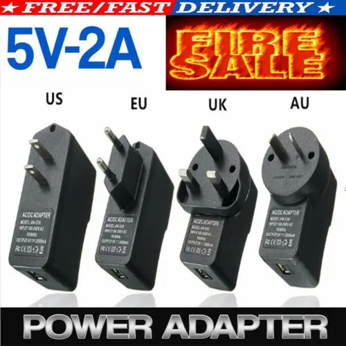 

Micro USB EU/US/AU/UK Plug Power Adapter AC 100-240V to DC 5V2A Power Supply Converter 2C27