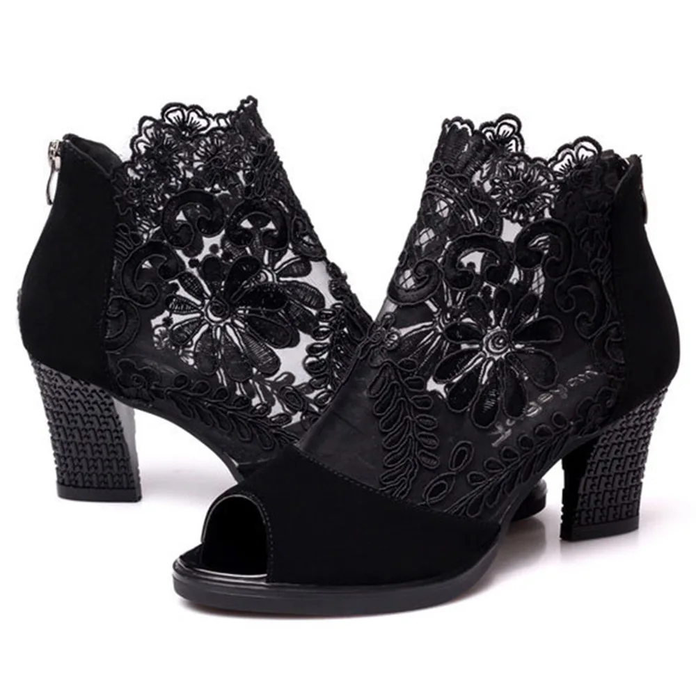 Соблазнительные сандалии Комфортная женская обувь Кружевные с сеточкой по бокам
