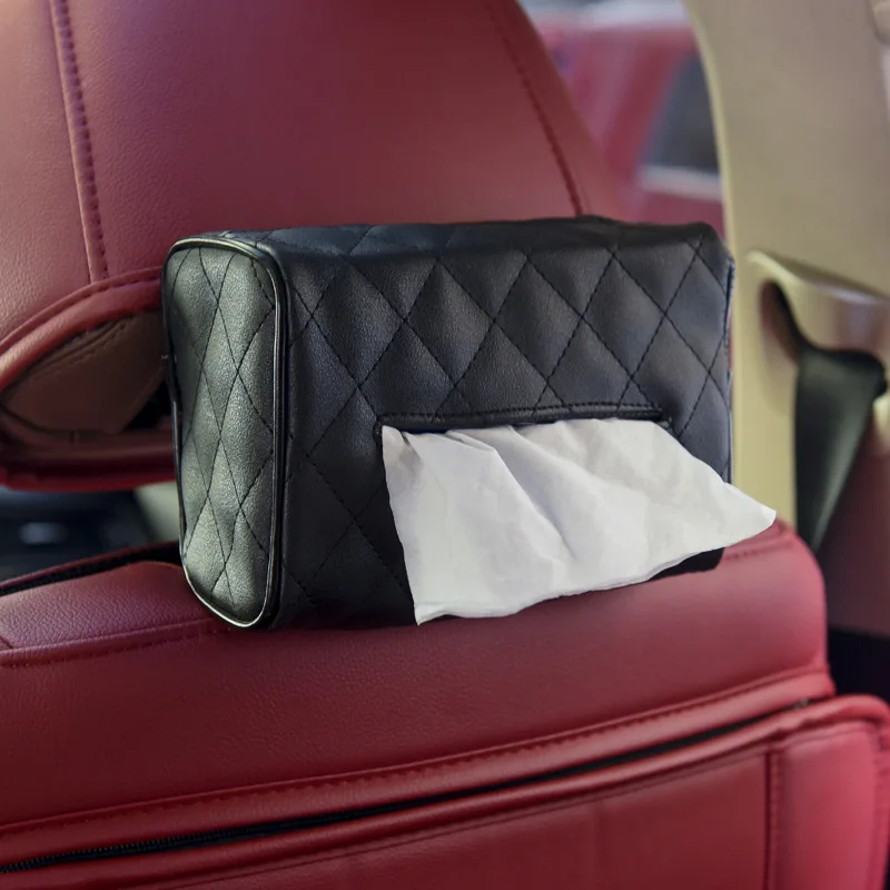 

Free Shipping New Sun Visor Chair Back Hanging Type Car Inside With Tissue PU Box Creative Car Supplies Tissue Paper Box