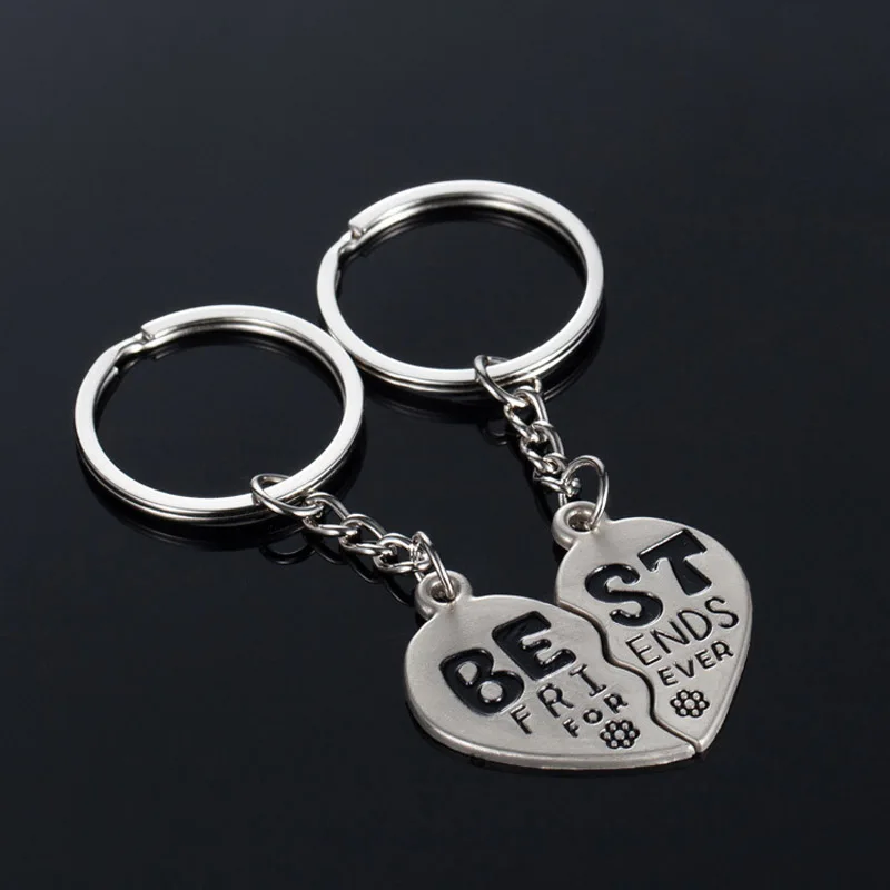 Fashion 2Pcs/ Set Silver Plated Key Chain Broken Heart 2 Part Best