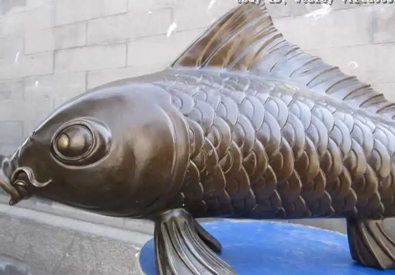 

China Gorgeous Pure Bronze Carved wealth Money cyprinoid Fish Statue