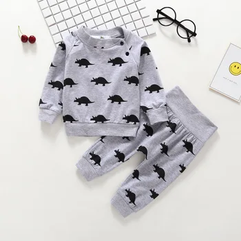 

New born baby boy clothes set dinosaur gray Long sleeve T-shirt+pants 2pcs newborn girl clothing roupas para bebes menino