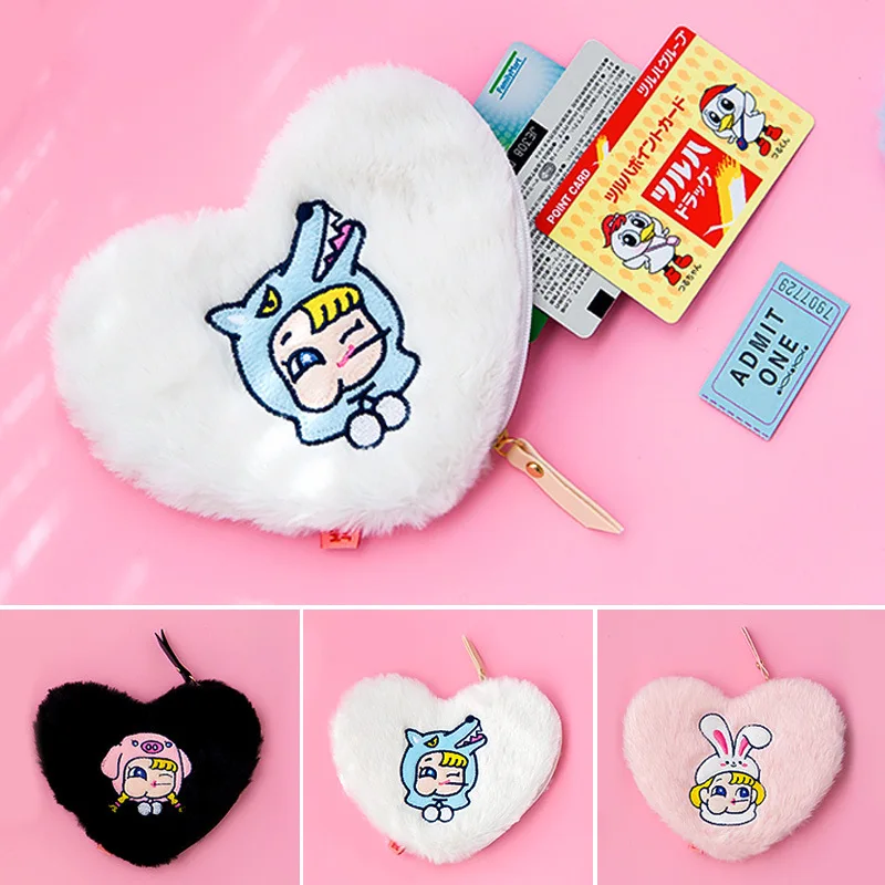 

Mini Cute Heart Coin Purse Wallet For Women Credit Card Holder Case Girls Plush Change Money Bag Zipper Cosmetic Toiletry Bag