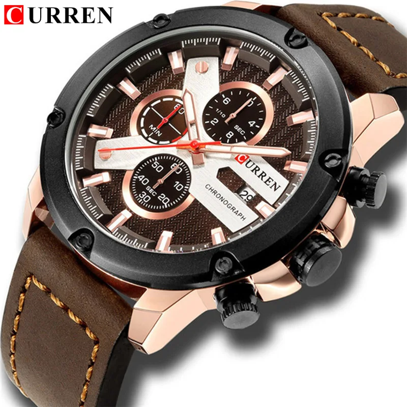 

Casual Stylish Watch Mens Leather Chronograph Sports Wristwatch CURREN Brand New Fashion Waterproof Montre Homme
