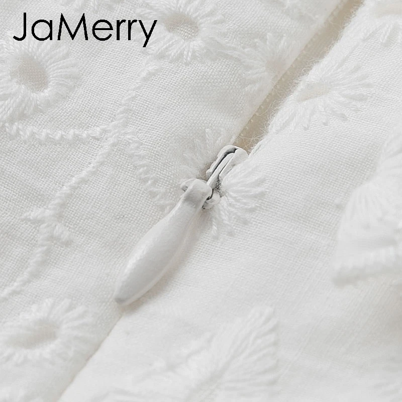 Женская Асимметричная блузка JaMerry белая кружевная с оборками и вышивкой на одно