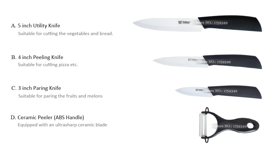 5 шт набор кухонных керамических ножей " 4" " дюймов Керамический нож+ Овощечистка+ подставка