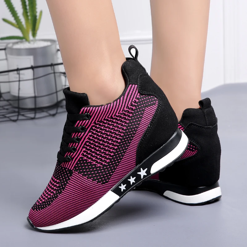 Fashion Sneakers Women Hide Heel Wedges Casual Shoes Woman Flying Knitting Breathable High Top Sneaker Shoes Women XZ115 (12)