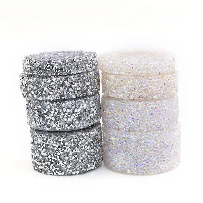 1 Yard 1-3cm Garment Sewing Trim Crystal ribbon Hot Fix Rhinestone Tape Iron On Applique Accessories for Women Clothes and Dress