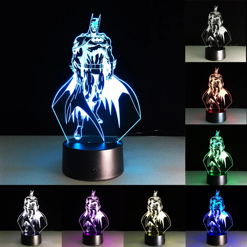  7 Colors Changing Batman 3D Night Lights LED Desk Lamp Atmosphere Lights Creative Table Lamp Valent