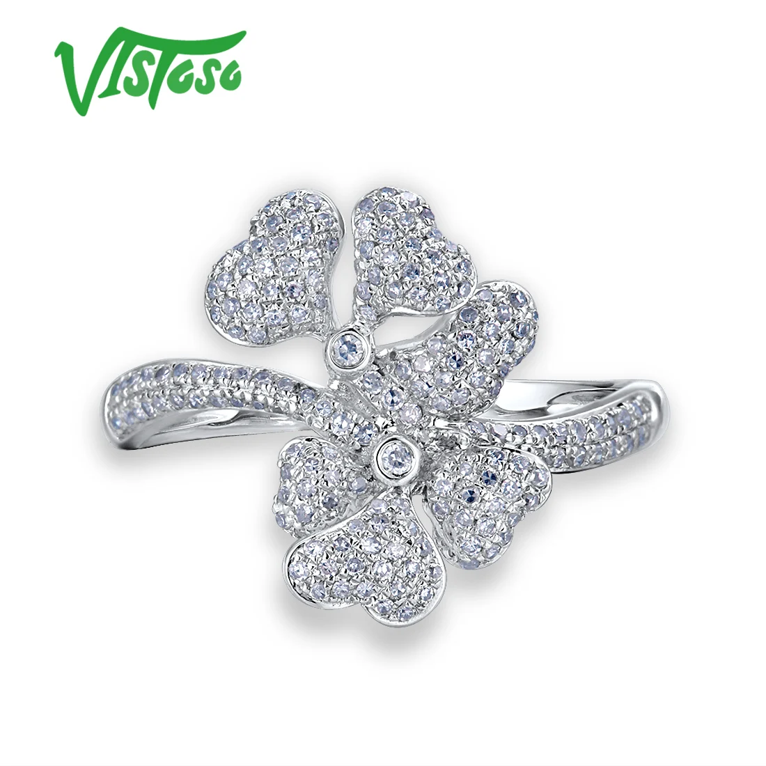VISTOSO 14K585 кольца из белого золота для леди подлинное кольцо с цветком сверкающие