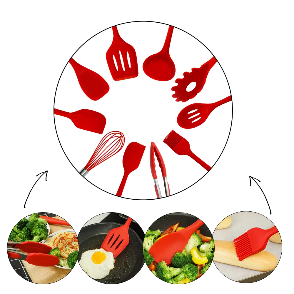 5pcs 10pcs Cooking Tools Silicone Kitchen Utensils Spatula Spoon Tongs Ladle Spaghetti Server Slotted Turner Kitchen Tools Set 5pcs 10pcs Cooking Tools Silicone Kitchen Utensils Spatula Spoon Tongs Ladle Spaghetti Server Slotted Turner Kitchen Tools Set