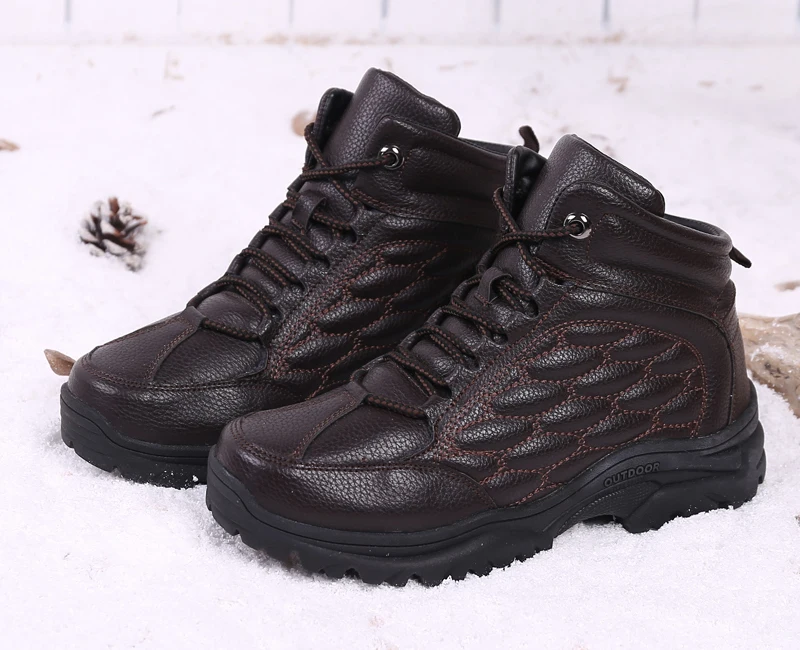 Теплые зимние ботинки на меху для мужчин; мужские ботинки из водонепроницаемого спилка; уличные зимние ботинки; нескользящие ботильоны на платформе