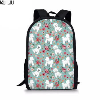 

Customized 2018 New Cute School Bags for Girls Gift Bichon Frise Flower Print Bookbag Children Backpack 16 Inch Mochila Escolar