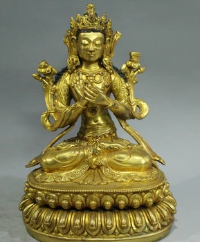 

9" Old Tibetan Nepal Gilt Bronze Shakyamuni Manjusri Bodhisattva Buddha Statue