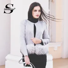 Sheinside серое контрастное пальто из искусственного меха, замшевое пальто для женщин, осенняя зимняя куртка, женская одежда, модная женская верхняя одежда, пальто