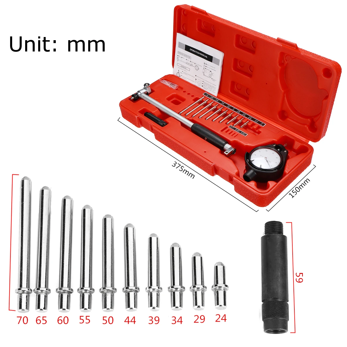 

Dial Bore Gauge Measuring Indicator Resolution Engine Cylinder 2-6" Grad 0.0005" Steel+ABS 10 Anvils Changeable/Movable Probe