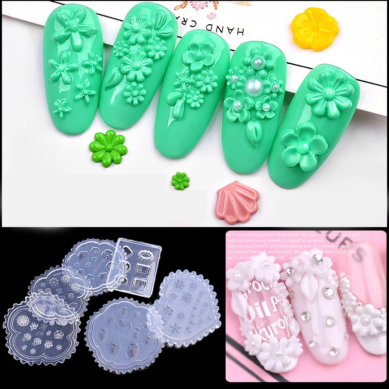 

5 Styles 3D Nail Art Silicone Mold Nail Stamping Stamper Carving DIY Polish Popular Tool Flower Daisies Acrylic Nail Tips