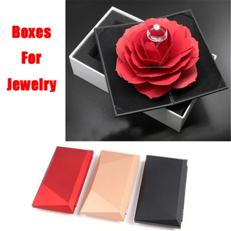 

Foldable Rose Ring Box For Women 2019 Creative Jewel Storage Paper Case Gift Box For Rings Rotating Box Birthday Valentine's Day