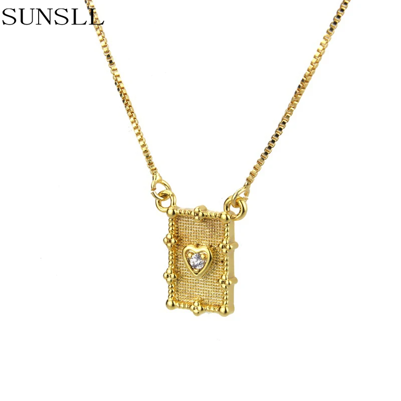 SUNSLL новое Золотое ожерелье медное ожерелье кубическое циркониевое ожерелье квадратное женское ожерелье модный подарок, ожерелье с подвеской