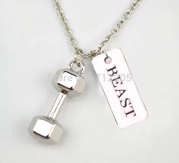 

Fitness Weightlifting jewelry New Arrival 10pcs Large Dumbbell barbell with BEAST sports Gym necklaces