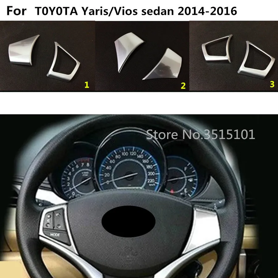 

car styling cover ABS Chrome Steering wheel inner Interior Kit Trim lamp frame 2pcs For Toyota Vios/Yaris sedan 2014 2015 2016