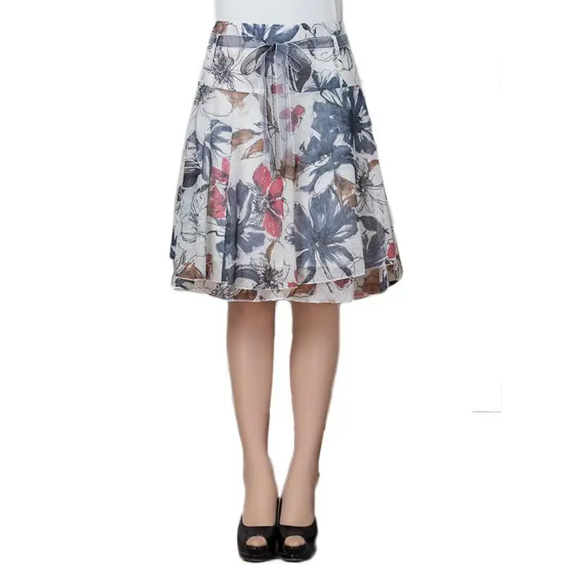 

2019 Fashion Women Floral Summer Chiffon Skirts Plus Size Ruffles Design Casual Skirt Elegant High waist Skirt Saias Femininas