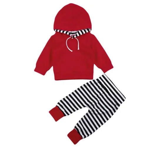 

Fashion Toddler Infant Baby Boys Girls Swearshirt Hoodies Tops Long Striped Pants Outfits Clothes Set